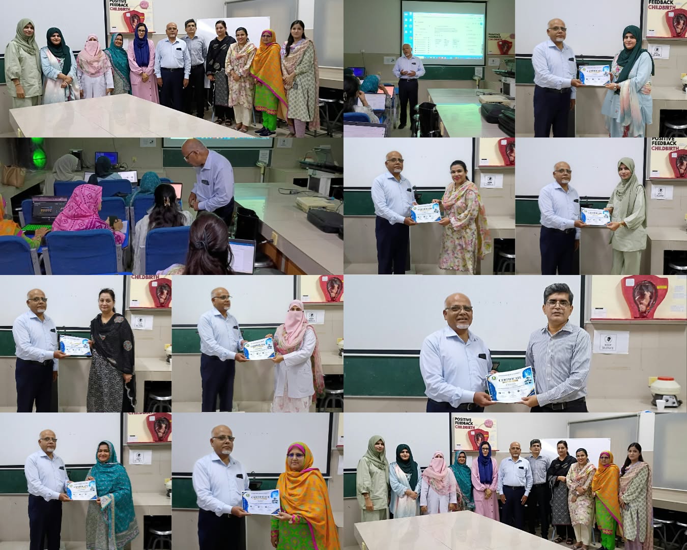 Collage from JSMU's second batch of Emerging AI Tools Training — group photo, Dr. Abid Ali presenting, and certificate distribution to faculty